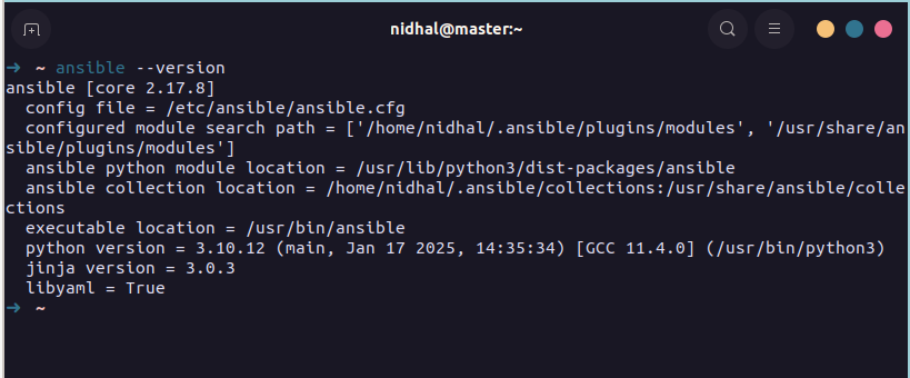 Output of the ansible --version command